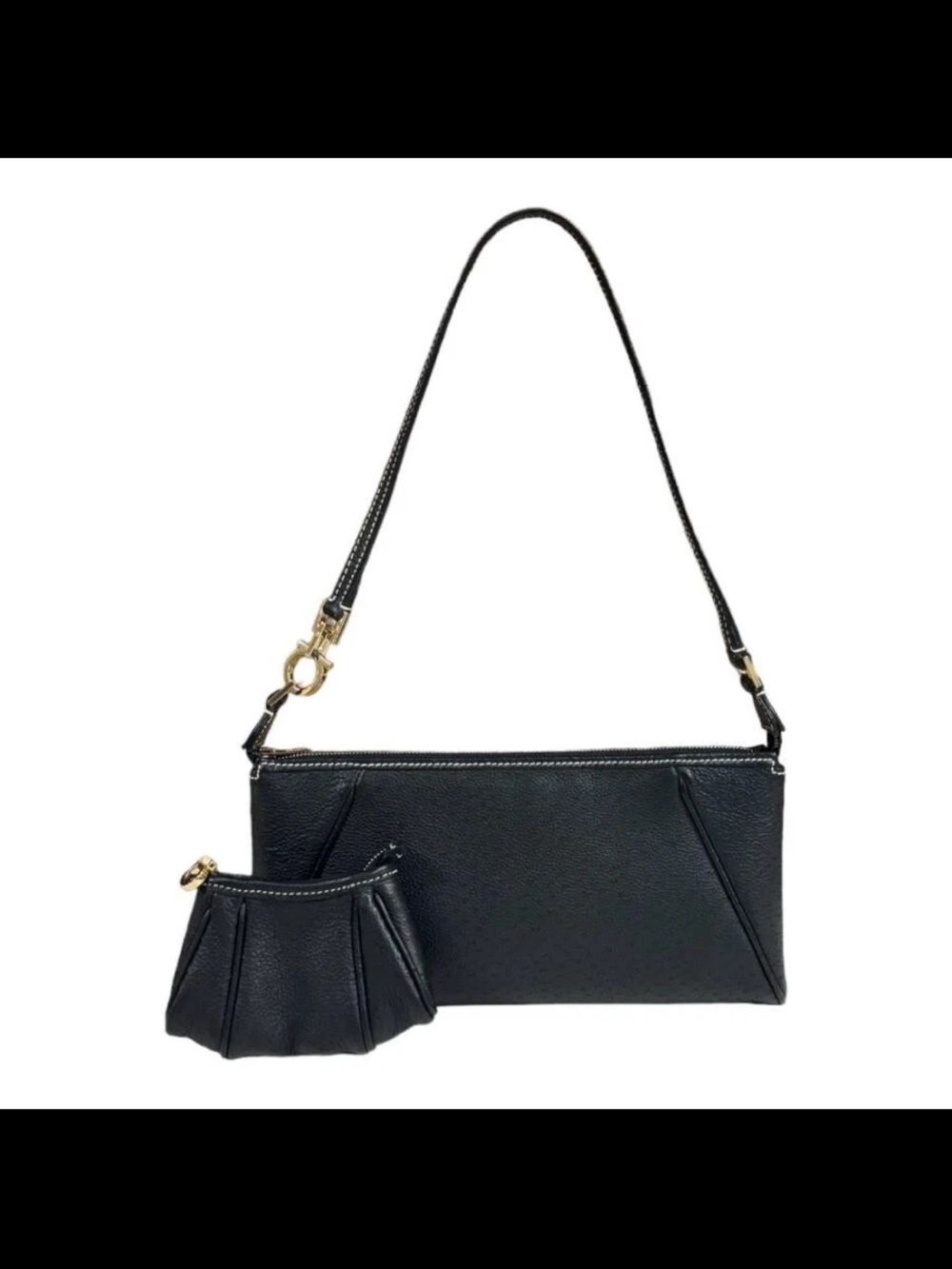 Salvatore Ferragamo Black Leather Shoulder Bag with Coin Pouch